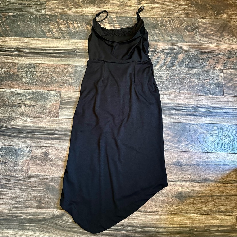 Anthropologie Cowl-neck ruched black midi sleeveless dress size small - Picture 6 of 15